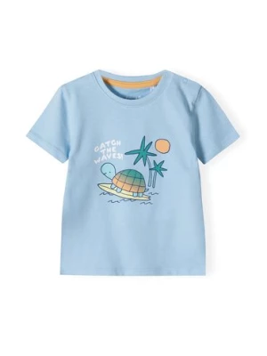 Niebieski bawełniany t-shirt niemowlęcy - wakacyjne nadruki 5.10.15.