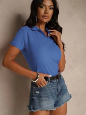 Niebieski Bawełniany T-shirt Typu Polo Arsenllia fruit of the loom