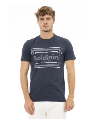 Niebieski Bawełniany T-shirt z Okrągłym Dekoltem Baldinini