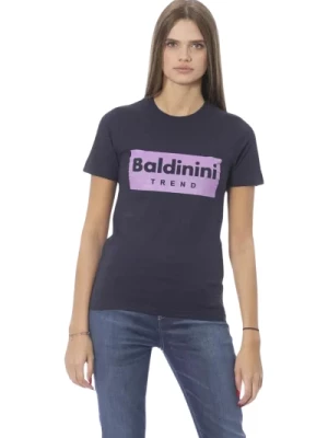 Niebieski Bawełniany Trendy Print T-shirt Baldinini