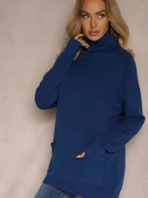 Zdjęcie produktu Niebieski Casualowy Golf z Domieszką Wiskozy Ozdobiony Małymi Kieszeniami Viasya