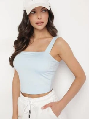 Niebieski Dopasowany Top z Wiskozą na Szerokich Ramiączkach Limare by swan