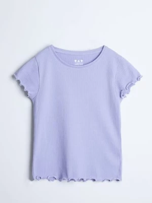 Niebieski dzianinowy t-shirt dziewczęcy w prążki - Limited Edition