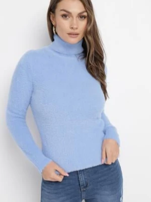 Niebieski Elastyczny Golf z Puszystej Tkaniny z Wełną Doulcet j&x