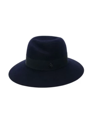 Niebieski filcowy kapelusz Fedora z wstążką groszgrain Maison Michel