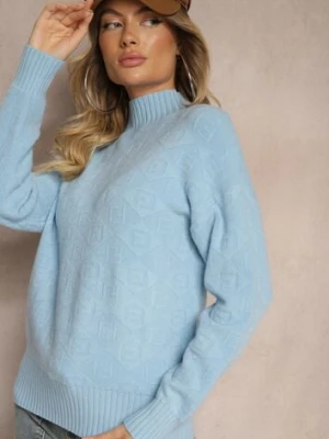 Niebieski Golf Sweter z Tłoczeniem i Ściągaczami Melovira