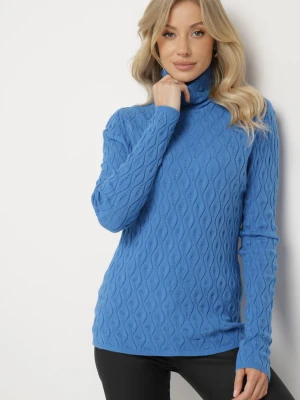 Niebieski Golf z Wiskozą Zdobiony Tłoczonym Wzorem i Metaliczną Nicią Ilamirael Wool Fashion