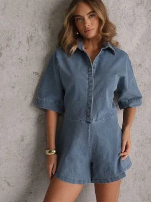 Niebieski Jeansowy Kombinezon o Krótkim Fasonie Oversize Cnassiasse retro & icone