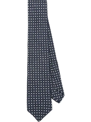 Niebieski Jedwabny Krawat z Geometrią Borrelli