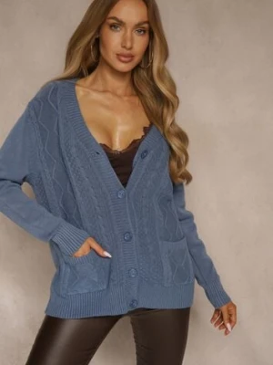 Niebieski Kardigan z Bawełną i Tłoczonym Wzorem Reisina