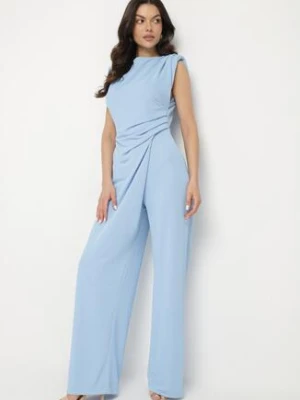 Niebieski Kombinezon Bez Rękawów z Ozdobnym Marszczeniem Sepalene allyson