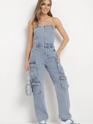 Niebieski Kombinezon bez Rękawów z Ozdobnymi Kieszeniami Relianna milas91