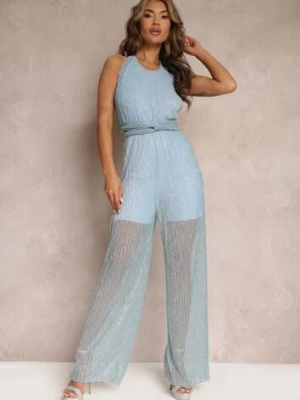 Niebieski Kombinezon Wiązany na Szyi z Błyszczącą Nitką i Gumką w Pasie Erinta lily rose