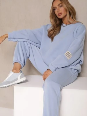 Niebieski Komplet Dresowy z Polarową Podszewką Bluza i Joggery Ziline