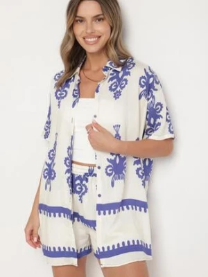 Niebieski Komplet w Stylu Rustykalnym Koszula i Szorty Tosmire cflo