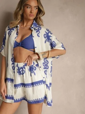 Niebieski Komplet z Rustykalnym Wzorem z Szortami i Koszulą Tosnea cflo