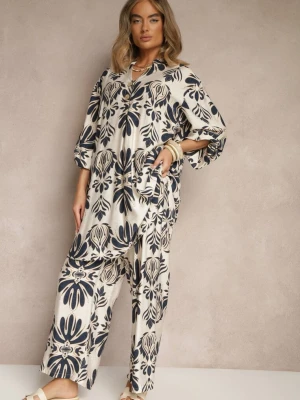 Niebieski Komplet z Wiskozą Spodnie o Szerokim Kroju i Długa Koszula Rinviela M&d Fashion