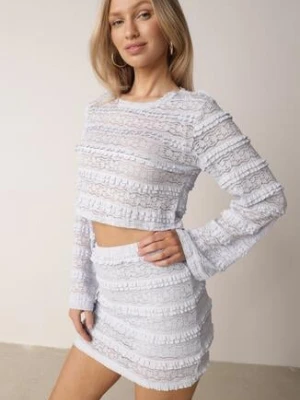 Niebieski Koronkowy Komplet Bluzka z Długim Rękawem i Spódnico-Spodenki Lupeiros retro & icone