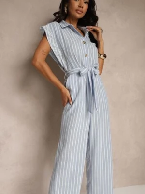 Niebieski Koszulowy Kombinezon z Bawełny z Wiązanym Paskiem Amevilia rosa