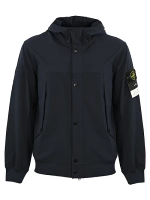 Niebieski Kurtka z Kapturem i Logo Patch Stone Island