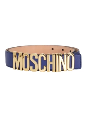 Niebieski Pasek z Pozłacanym Logo Moschino