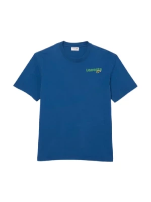 Niebieski Rozmyty T-shirt z Efektem Prania dla Mężczyzn Lacoste