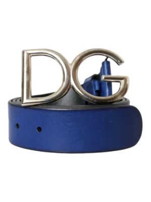 Niebieski Skórzany Srebrny Metalowy Logo Sprzączka Pasek Mężczyźni Dolce & Gabbana