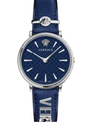 Niebieski Skórzany Zegarek Kwarcowy Kolekcja Versace