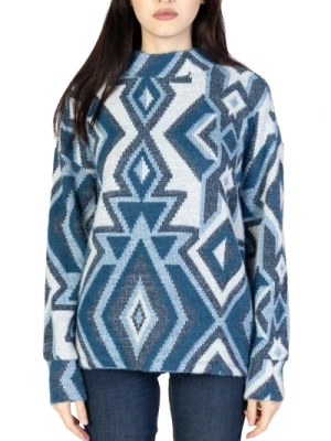 Niebieski Sweter z Geometrią na Golfie Street One