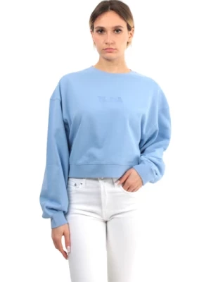 Niebieski Sweter z Okrągłym Dekoltem w Stylu Skróconym Woolrich