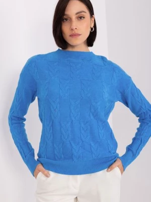 Niebieski sweter z warkoczami z dodatkiem wiskozy Wool Fashion Italia