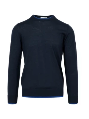 Niebieski Sweter z Wełny, O-neck, Długie Rękawy Paolo Pecora