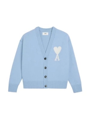 Niebieski Sweter z Włóczki z Monogramem Ami de Coeur Ami Paris