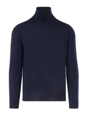 Niebieski Sweter z Wysokim Kołnierzem z Wełny Paolo Pecora