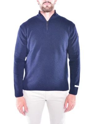 Niebieski Sweter z Zamkiem w Re-Wool z Emblematem Paul & Shark