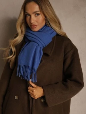 Niebieski Szalik z Wiskozą Bawełną i Frędzlami Siathlin