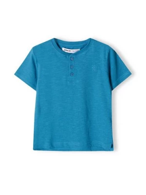 Niebieski t-shirt bawełniany basic dla niemowlaka z guzikami Minoti