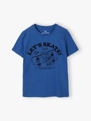 Niebieski t-shirt bawełniany dla chłopca- Let's skate! Lincoln & Sharks by 5.10.15.