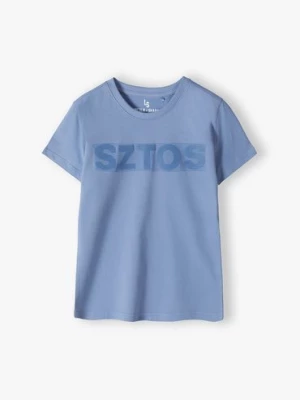 Niebieski t-shirt chłopięcy bawełniany z napisem- Sztos Lincoln & Sharks by 5.10.15.