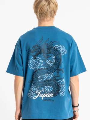 Niebieski t-shirt OVERSIZE z autorską grafiką z tyłu Reporter