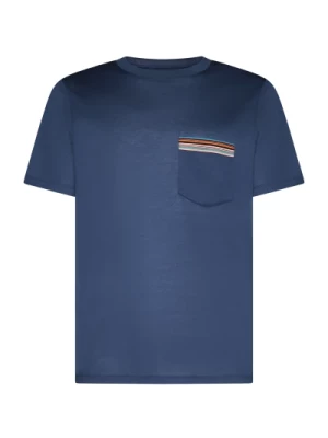 Niebieski T-shirt w Paski z Okrągłym Dekoltem PS By Paul Smith