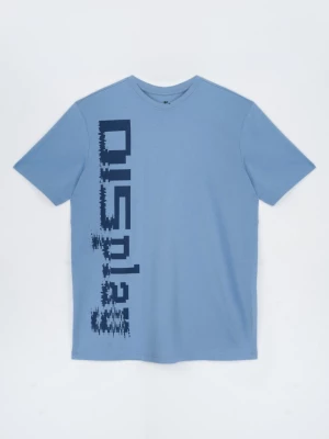 Niebieski t-shirt z granatowym nadrukiem z przodu