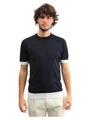Niebieski T-shirt z jedwabiu i bawełny Paolo Pecora