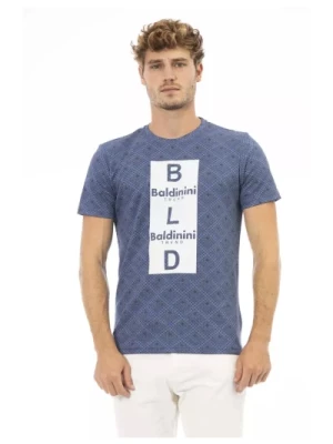 Niebieski T-shirt z nadrukiem z przodu z bawełny Baldinini