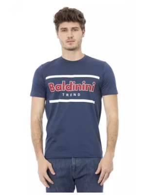 Niebieski T-shirt z okrągłym dekoltem i nadrukiem na przodzie Baldinini