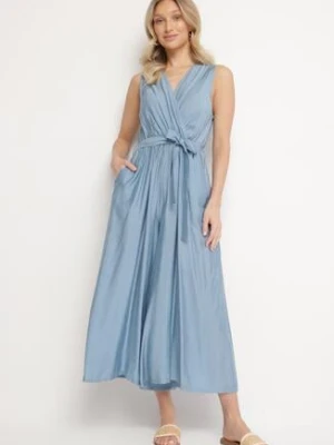 Niebieski Taliowany Kombinezon z Wiskozą i Paskiem Evithrae h&s