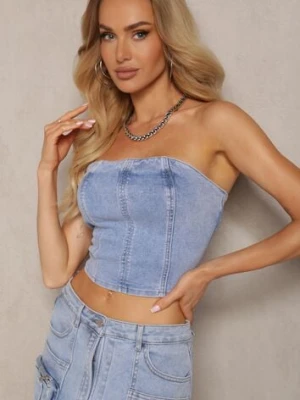 Niebieski Top Gorsetowy Jeansowy Efisee milas91