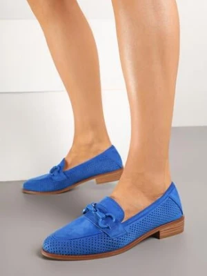 Niebieskie Ażurowe Mokasyny Vices ze Skórzaną Wkładką Felastra