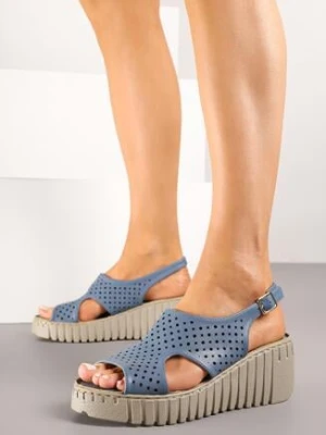 Niebieskie Ażurowe Sandały Vices na Koturnie Aterenne