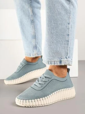 Niebieskie Ażurowe Sneakersy na Grubej Podeszwie z Tłoczeniem Ronele super mode